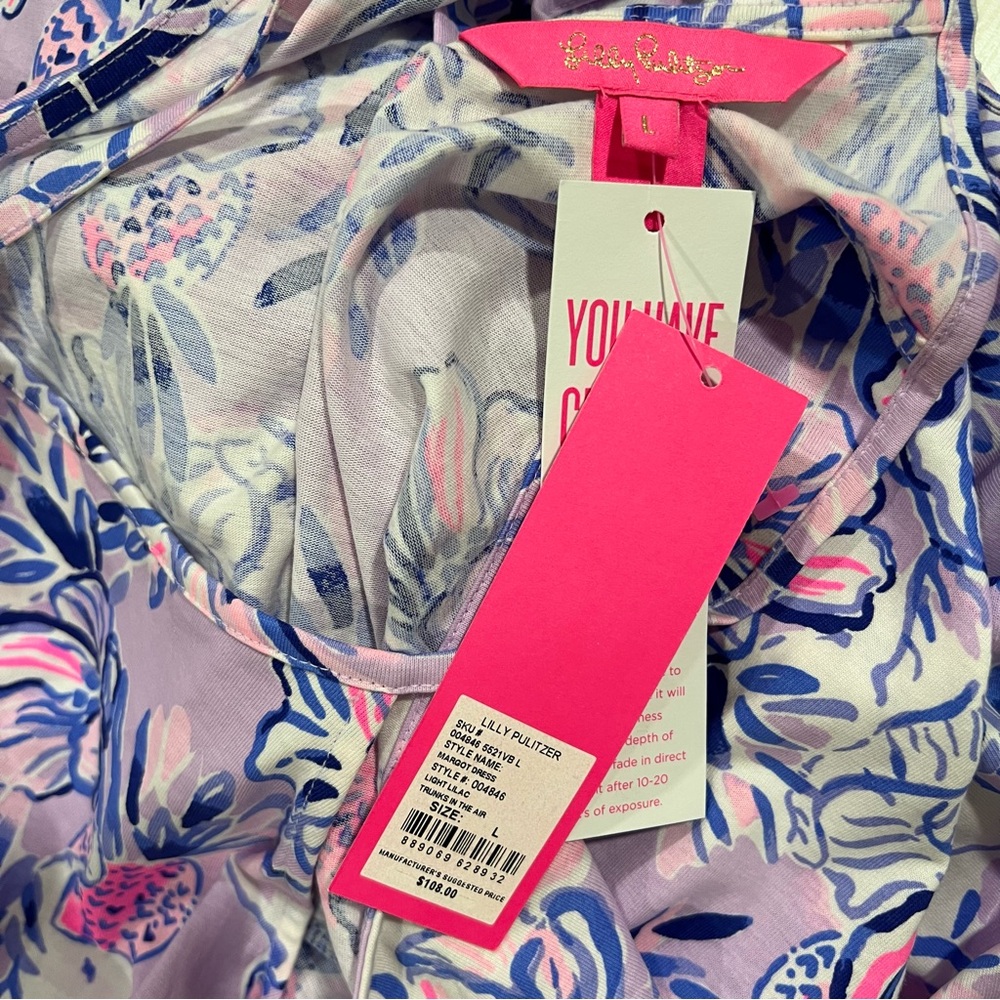 Lilly Pulitzer Margot Lilac Trunks In The Air Sleeveless Shift Mini Dress L NWT - Picture 5 of 6